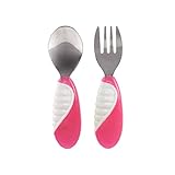 赤ちゃんが使いやすい 幼児が自分で食べる方法を学ぶのを支援 マンチキン グリップ フォーク＆スプーン BPAフリーで安全 食洗機上段でお洗い可能 munchkin-grip fork&spoon (ピ