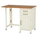 折りたたみデスク(リビングデスク) 木製 幅88(41)cm×奥行50cm 引き出し/キャスター付き VDT-7956NW ナチュラルホワイト(白)【代引不可】