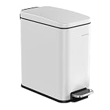 SONGMICS ゴミ箱 スリム 幅17cm 蓋付き 10L ペダル式 小さいダストボックス キッチン、リビング、洗面所隙間用 音が静か 袋が見えない 省ペース ステンレス製防水 内バケツ有り おしゃれ ホワイトLTB561W10V1