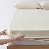クモリ(Kumori) ボックスシーツ ダブル 140X200cm 洗いざらし 柔らかい 肌触り 無地 耐久シワ加工 洗える 吸湿速乾 着脱簡単 オールシーズン ベッド/マットレス/敷き布団対応 ベッドシーツ シーツ マットレスカバー ベッドカバー (140X200cm, ベージュ)
