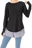 [necker] ヨガウェア レディース トップス 長袖 Tシャツ スポーツウェア 伸縮 ストレッチ 速乾 吸汗 ヨガ ホットヨガ (M, ブラック)