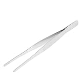 uxcell　ストレートピンセット　鉗子　ベントフラットエッジ　家庭用　長さ20cm　シルバートーン