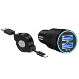 シガーソケット usb-c 急速充電 [3.4A/17W(1A+2.4A) ] 車 充電器 USB-Ax2 車 充電器 シュガーソケット [60W 巻き取り式 USB-C 充電ケーブル 付き/1m*1本] ソケット [12v-24車類対応 ] シュガーソケット 車載充電器 Galaxy/Xperia その他Android各種対応