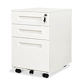 DEVAISE ワゴン キャスター付き サイドワゴン サイドキャビネット オフィスワゴン デスクワゴン プリンターワゴン インキャビネット プリンター台 袖机 ３段オールロック 鍵付きスチール製 ホワイト+ホワイト NK 新生活