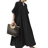 [KumiModa] ワンピース レディース 半袖 ゆったり ロングワンピース Vネック 大きいサイズ夏 体型カバー 着痩せカジュアル 無地 ドレス レディース 春夏秋 お出かけ 通勤