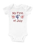 バッフル" My First 7月4 "ホワイトコットンOnesie withレッドandブルーテキスト カラー: ホワイト
