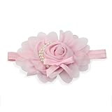 ラブリー 赤ちゃん 幼児 弾性 ローズフラワー フェイクパール カチューシャ ヘアバンド ピンク
