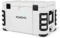 Igloo Leeward 72 Quart Marine Grade Lockable Insulated Fishing Ice Chest Cooler with Cutting Board, Fish Ruler, and Tie-Down Points, White