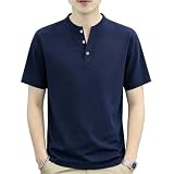 [Yezai] tシャツ メンズ 半袖 ヘンリーネックtシャツ ゴルフウェア 夏服 てぃーしゃつ 速乾 夏 ティーシャツ 通気 吸汗 ビジネス 高弾力 通勤 ゆったり 立ち襟 ネイビー L