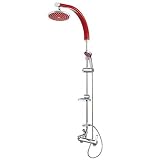 8"(20cm)バス降雨シャワーヘッドレインシャワーヘッド+ハンドスプレー+ミキサー蛇口セットBONNIES 130 (Red)
