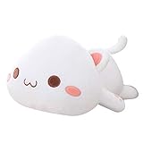 Jensquaify 猫ぬいぐるみ 柔らかい猫 ぬいぐるみ 枕 かわいい子猫 ぬいぐるみ 子供用 (白い丸い目、13.7インチ)