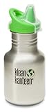 Klean Kanteen 12 oz Stainless Steel Water Bottle (Kid Kanteen Sippy Cap in Bright Green) - Brushed S