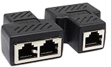 JUTOSU RJ45 LANケーブル延長コネクタ ２分岐, RJ45 ケーブル用中継インターネット LANイーサネットソケットコネクタアダプタ 二 股 分岐 コンパクト ギガビット タ プラグ 8P8C 2本セット