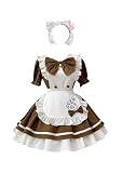 [OMZIN] メイド服 メイドコスプレ コンカフェ ハロウィン メイド仮装 大人用 半袖 可愛い 活動 パーティー 女装 仮装 ブラウン XL