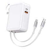 65W 急速充電器 iPhone 充電器 Type-C 巻き取り式 80cm【折り畳みプラグ/PD3.0/PSE認証/8階段調節】 type-c コンセント 2ポート ケーブル ー体型 4ポート同時充電可能 MacBook iPhone iPad Android その他各種機器対応 旅行/出張/収納 ホワイト