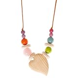 Nursing Mama's Heart Teething Necklace with Colorful Natural Wood Beads, Rose Quartz [並行輸入品]