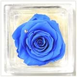 花花 プリザーブドフラワー 手のひらサイズ ガラスキューブ （ バラ 一輪 ） 枯れない お花 お祝い プチギフト プレゼント 【 メッセージカード / ラッピング 無料 】( ブルー )