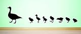 Design with Vinyl RAD 591 1 Duck with Baby Ducklings Family In Line Silhouette Vinyl Wall Decal, Bla