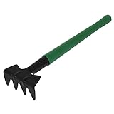 uxcell ガーデンレーキ　滑り止めハンドル　ブラック　グリーン　4歯　耕運　16.5 x 4.5 x 2cm