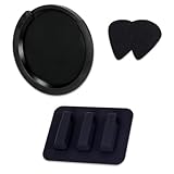 HIRAISM サウンドホールカバー ギター ミュート 消音 弱音 ブラック 2個セット 練習用ピック付き (ホールカバー小＋弱音器)