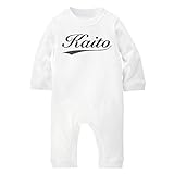 名入れ 長袖 ロンパース [LR190] 80cm ホワイト×ダークグレーロゴ 出産祝い 誕生日 プレゼント おしゃれな 名前入り ベビー服