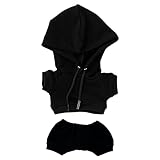 niannyyhouse　10cm ぬいぐるみ 服　ストレッチ　ソリッドカラー　スポーツウェア　パーカー　ズボン　着せ替え　綿人形　アクセサリー (black, 10cm)