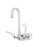 T&S Brass B-1115-132X-02 Workboard Faucet, Wall Mount, 4-Inch Centers, 132X Gooseneck, B-Wh4 Handles