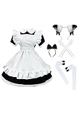 [OMZIN] レディース メイド 服 カジュアル 喫茶店 可愛い ロリータ 蝶結ぶ ゴスロリ 萌え コスプレ 衣装 フリル ロリータ かわいい カチューシャ 付きセット ブラック L