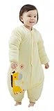 EOZY ベビー 新生児 寝袋 キッズ用シュラフ ベビースリーパー 象図案 暖かい 長袖 袖が取り外す可能 厚手 布団をキックすることが防止 秋冬 イエロー 80cm