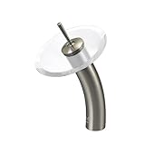 VIGO Single Handle Waterfall Bathroom Faucet with White Frost Glass Disc, Brushed Nickel [並行輸入品]