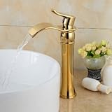 Senlesen Brass Waterfall Golden Bathroom Sink Faucet Basin Mixer Tap,Ti-PVD Finish [並行輸入品]