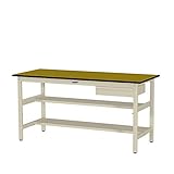 ワークテーブル300シリーズ H900固定式 中間棚・半面棚板・1段 深型W500mm キャビネット付 天板：木目 本体・キャビネット：アイボリー 900×750 SWPH-975TS1-MI+D1-IV