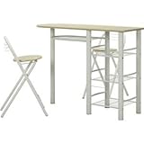 カウンターテーブル＆折りたたみチェア2脚セット 【ホワイト×ホワイト】 幅120cm スチールフレーム 収納棚4段付き