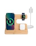 wirelss 充電器 3in1 無線充電15W 竹製携帯ホルダー スマホスタンド 卓上高感度デュアルコイル、スマホ、ワイヤレス充電ヘッドホン・コンパートメント、iWatch充電対応、15W高速充電ワイヤレス充電ステーション、クリスマスプレゼント, お父さんや男性へのギフトに最適です。…
