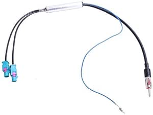 Amazon 車載fm Amラジオアンテナ 変換アダプタ ダブルfakra オス Iso Din オス ブースター付き信号増幅器 12v入力アクティブ Vw Bmw Audiのとの互換性 ラジオアンテナ 車 バイク