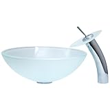Vigo VGT036 White Frost Glass Vessel Sink and Waterfall Faucet Set by Vigo Industries LLC [並行輸入品]