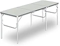 FIELDOOR 折りたたみ アルミレジャーテーブル 三つ折り 幅180cm×奥行60cm×高さ70cm/40cm 【アルミ調シルバー】 収納式 ハイスタイル＆ロースタイル キャンプ BBQ アウトドア 作業台