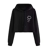 パーカー レディース トップス Glennoky 少女 3色 白雲柄 ショート丈シャツ オシャレ シンプル ブラウス スウェットパーカー ドローストリング フーデッド レディースパーカー スウェットシ