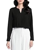 [SPRING SEAON] ブラウス 長袖 レディース Vネック シャツ シフォン タック カットソー ゆったり 大きいサイズ スーツインナー オフィス ビジネス 通勤 洗える 春 秋 日常 高通気性 ブラック S