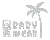 Sticker Shop Haru BABY ＩＮ CAR ステッカー ティキ像とヤシの木 20cm シルバー