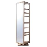 日本製(大川) 天然木タモ材使用 ミラー付回転式ラック H180 ナチュラル 2762