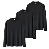 [AYISTELU] ロンT 3枚組 半ハイネック tシャツ メンズ 長袖 インナーシャツ 肉厚生地 裏起毛 防寒 暖かい 速乾 ストレッチ 肌着 服 秋冬春 (JP, アルファベット, M, #1.ブラック)