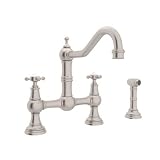 Rohl U.4755X-STN-2 Perrin and Rowe Provence Cross Handle Bridge Kitchen Faucet with Sidespray Rinse 