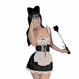 [Sriben] メイド服 コスプレ セクシー エッチ 豪華セット カチューシャ ワンピース エプロン かわいい メイド コスチューム 胸空き 過激 制服 レディース コスプレ 仮装 喫茶店 カフェ (ブラック, L)