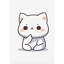 Amazon | 【受注生産】考え中のかわいい白猫 キャラクター イラスト 猫  