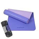 yogiRock ヨギロック ヨガマット 145 ×61cm 小さめ 高密度 TPE 6mm 滑り止め 軽量 袋付セット ホットヨガ 自宅ヨガ ピラティスマット ストレッチマット (パンジーパープル×ライラックパープル, 収納袋)