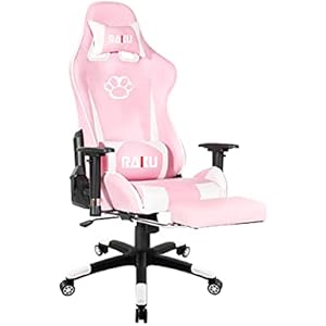 RAKU ゲーミングチェア オットマン付き 高さ調整可能 ゲーム用座椅子 ハイバック 肘掛け 可動式アームレスト gaming chair (ピンク（タイプ2）)