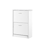 【日本製】薄型フラップ扉シューズボックス2段タイプ［奥行25cm］ (ホワイト)