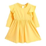 enchante petit(アンシャンテ プティ) キッズ 子供 バックリボン付肩フリル長袖ワンピース ≪全10色≫ 140cm #イエロー