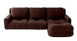 (日本製) 厚み25㎝ フロア コーナー カウチソファ (スエードタイプ 右コーナーセット) ブラウン